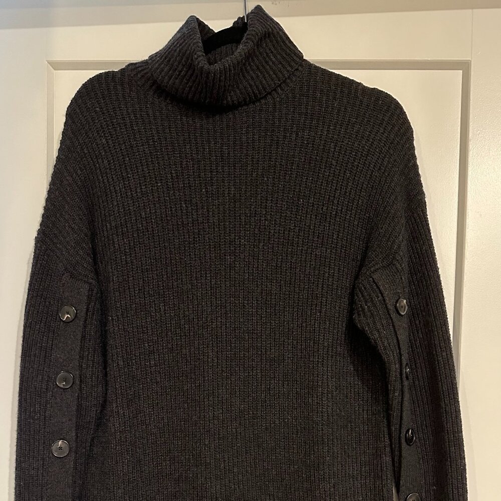 REISS Maggie Long Sleeve Turtleneck Sweater Dress Charcoal Gray Size: M